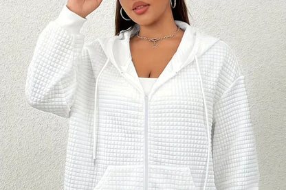 Waffle Texture Zip-Up Long Sleeve Hoodie