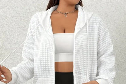 Waffle Texture Zip-Up Long Sleeve Hoodie
