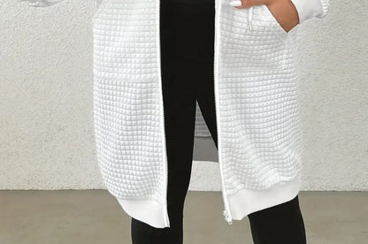 Waffle Texture Zip-Up Long Sleeve Hoodie