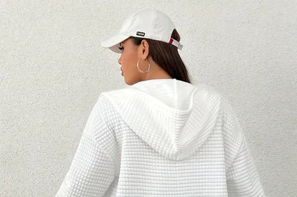 Waffle Texture Zip-Up Long Sleeve Hoodie