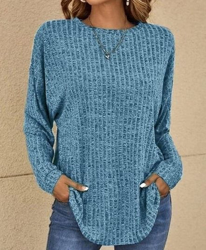 Melange Ribbed Crew Neck Long Sleeve Top