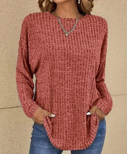 Melange Ribbed Crew Neck Long Sleeve Top