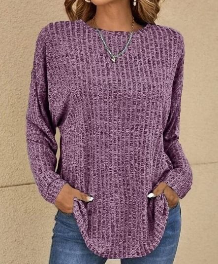 Melange Ribbed Crew Neck Long Sleeve Top
