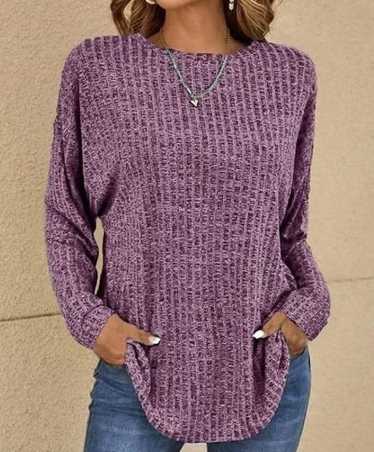 Melange Ribbed Crew Neck Long Sleeve Top