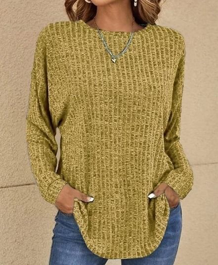Melange Ribbed Crew Neck Long Sleeve Top