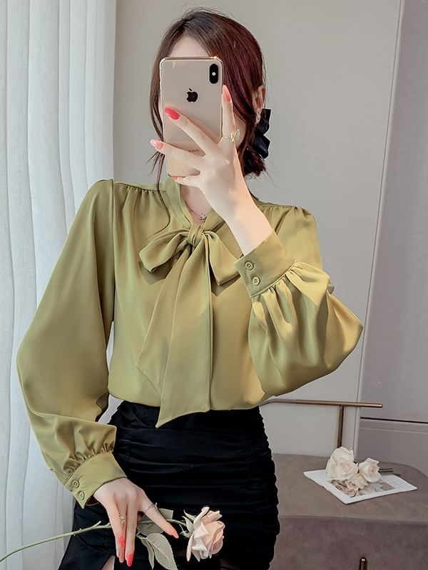 Tie-Neck Blouse with Long Sleeves