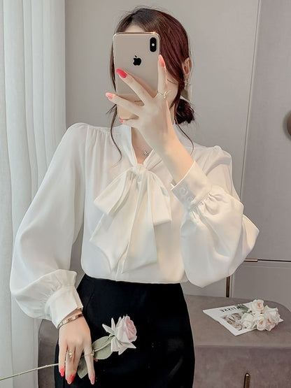 Tie-Neck Blouse with Long Sleeves