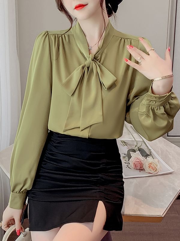 Tie-Neck Blouse with Long Sleeves