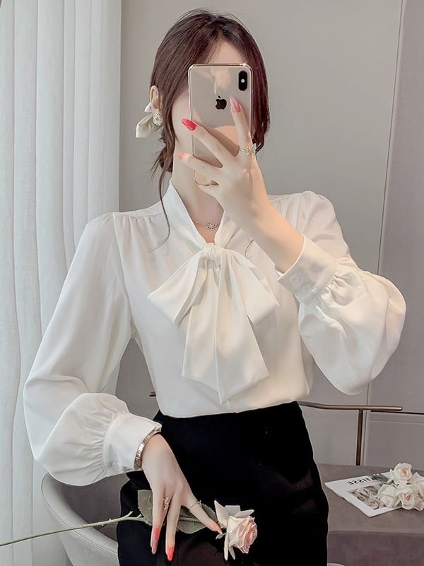 Tie-Neck Blouse with Long Sleeves