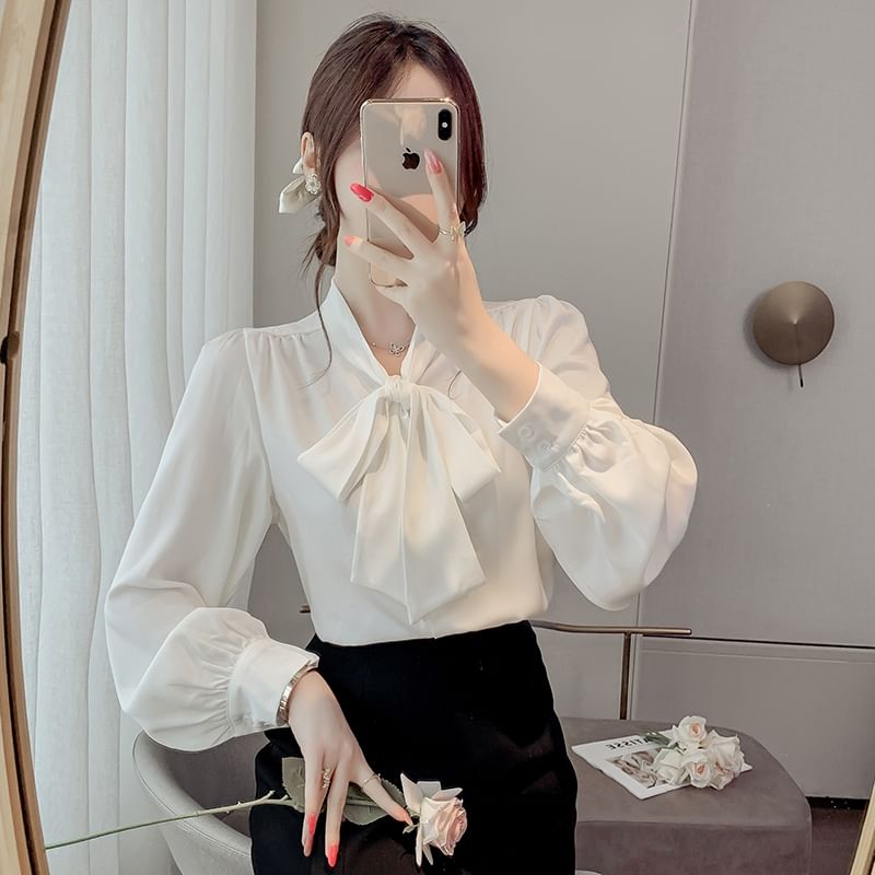 Tie-Neck Blouse with Long Sleeves