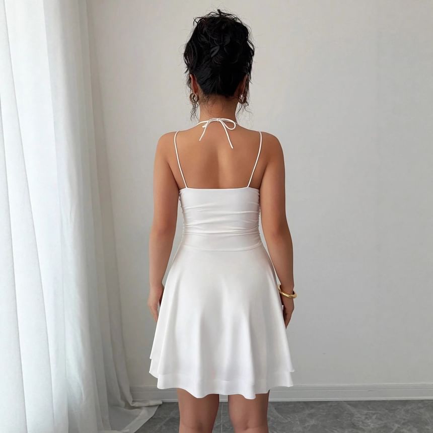 Spaghetti Strap Cowl Neck Plain Slim-Fit Mini A-Line Dress