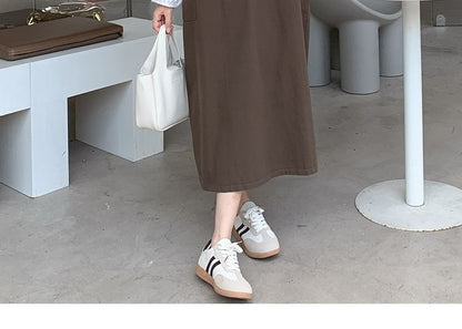 Maternity Crew Neck Blouse with Half-Button Midi Dress