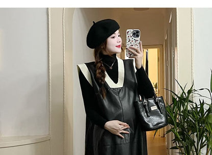 Maternity Turtleneck Knit Top with Long Sleeves