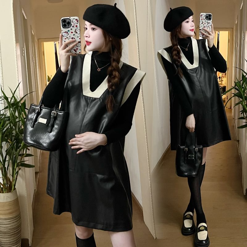 Maternity Turtleneck Knit Top with Long Sleeves