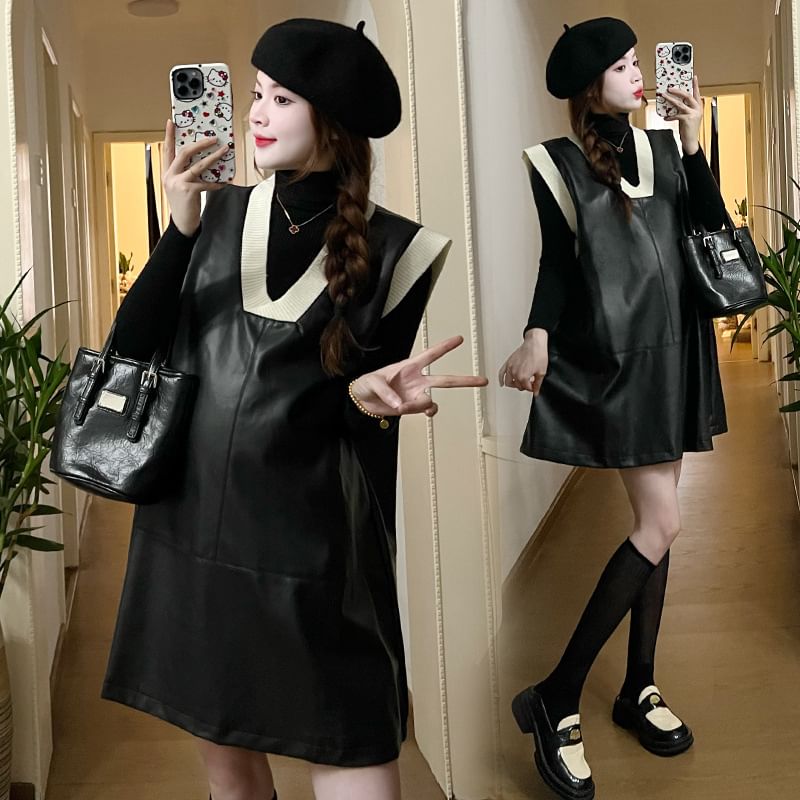 Maternity Turtleneck Knit Top with Long Sleeves