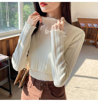 Nursing Knit Top with Mock Neck and Scalloped Trim