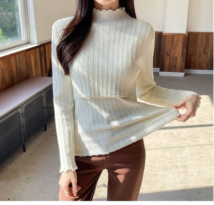 Nursing Knit Top with Mock Neck and Scalloped Trim