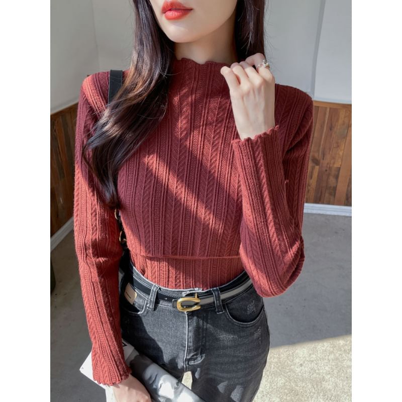 Nursing Knit Top with Mock Neck and Scalloped Trim