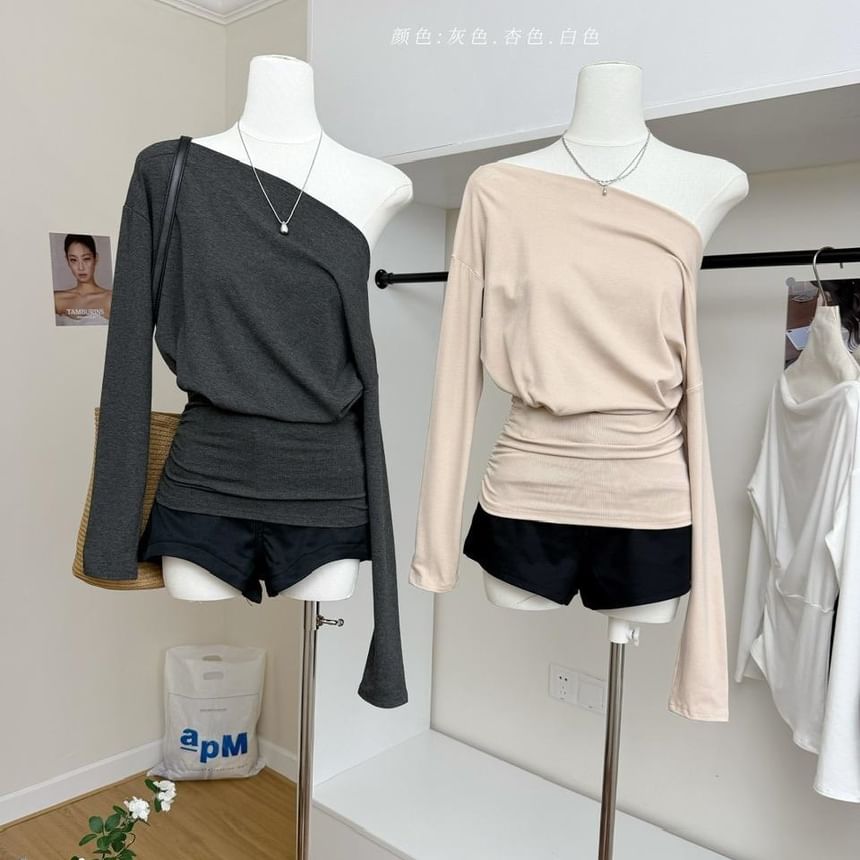 One-Shoulder Tee with Long Sleeves