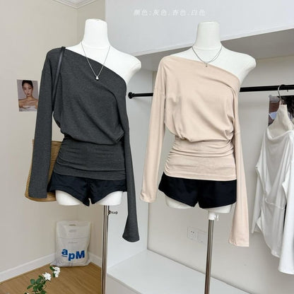 One-Shoulder Tee with Long Sleeves