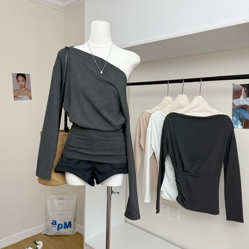 One-Shoulder Tee with Long Sleeves