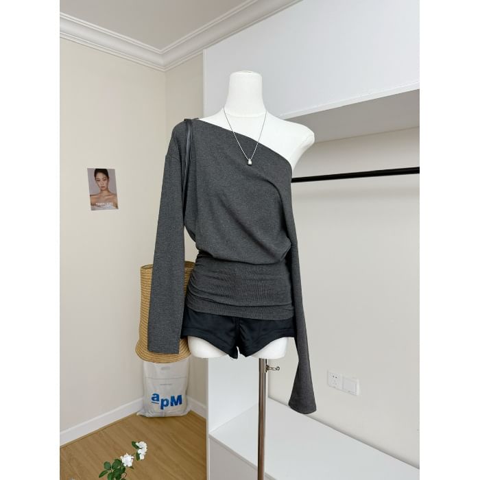 One-Shoulder Tee with Long Sleeves