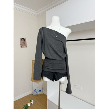 One-Shoulder Tee with Long Sleeves