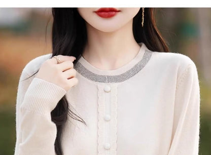 Rhinestone Crew Neck Sweater in Solid Tone