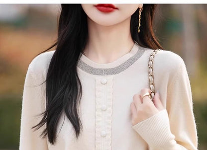 Rhinestone Crew Neck Sweater in Solid Tone