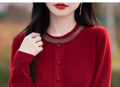 Rhinestone Crew Neck Sweater in Solid Tone