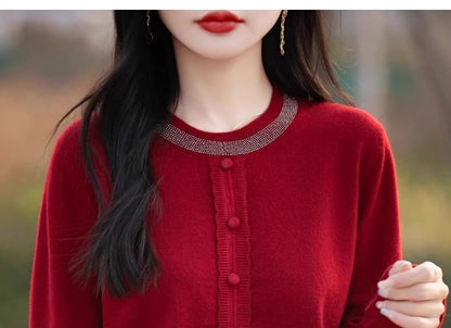 Rhinestone Crew Neck Sweater in Solid Tone