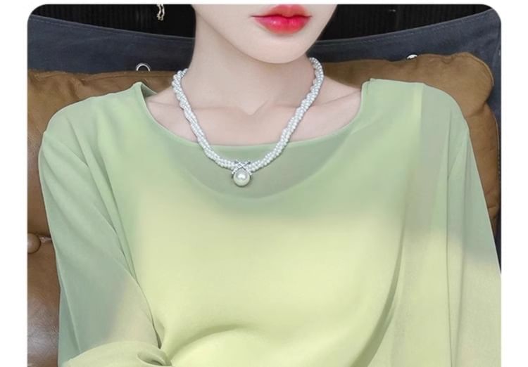 Crew Neck Long Sleeve Knit Top Solid