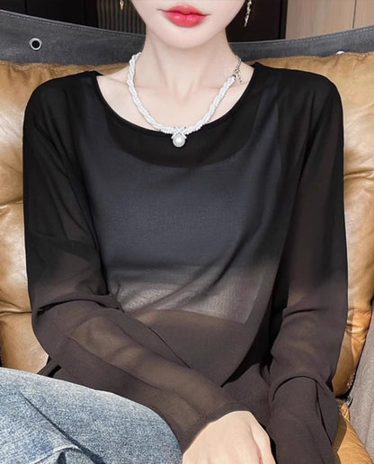 Crew Neck Long Sleeve Knit Top Solid