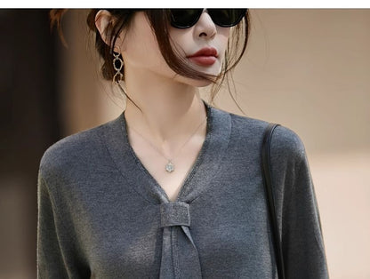V-Neck Long Sleeve Solid Sweater