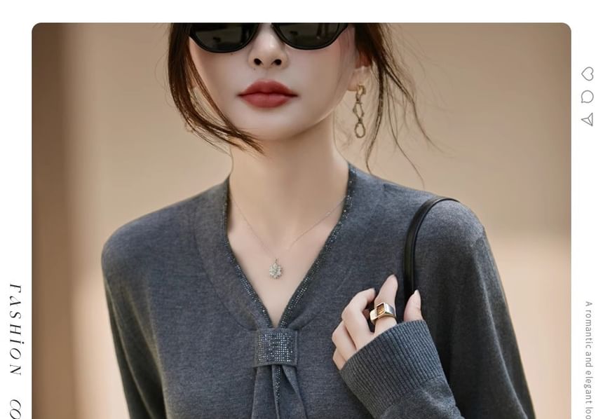 V-Neck Long Sleeve Solid Sweater
