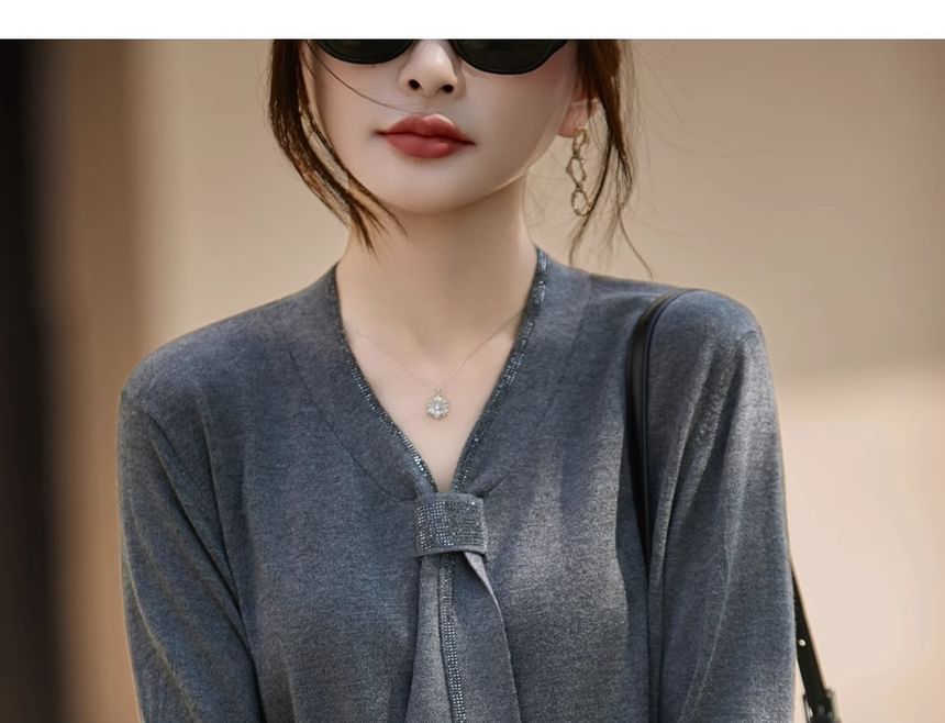 V-Neck Long Sleeve Solid Sweater