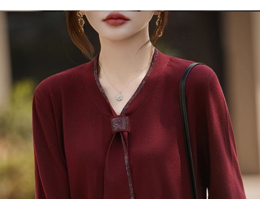 V-Neck Long Sleeve Solid Sweater