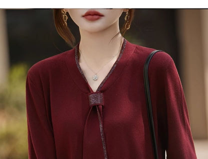 V-Neck Long Sleeve Solid Sweater