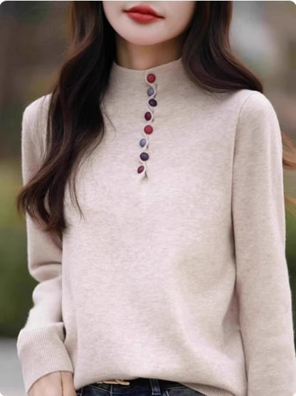 Henley Style Mock Neck Sweater