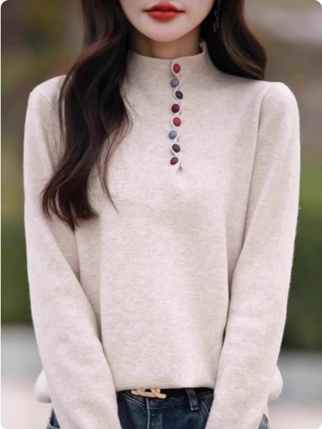 Henley Style Mock Neck Sweater