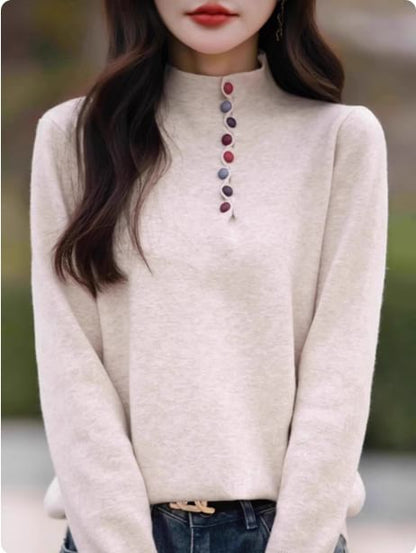 Henley Style Mock Neck Sweater