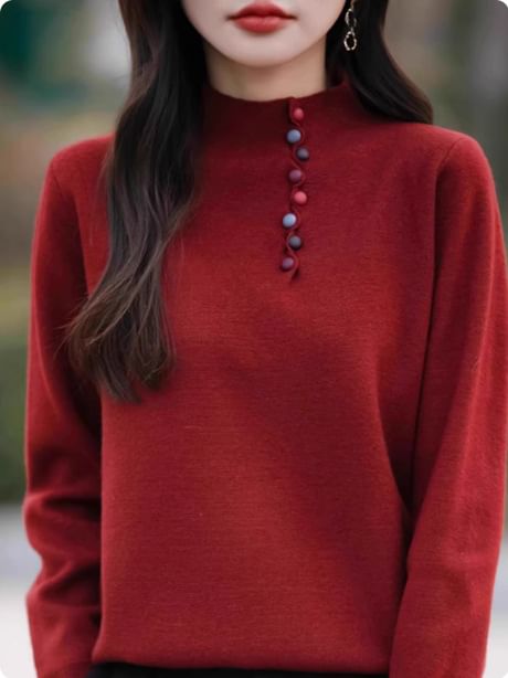 Henley Style Mock Neck Sweater