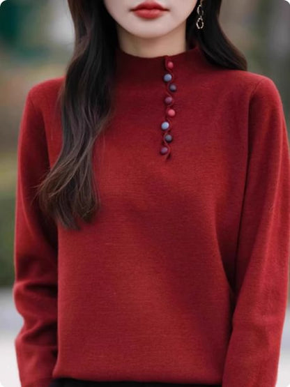 Henley Style Mock Neck Sweater