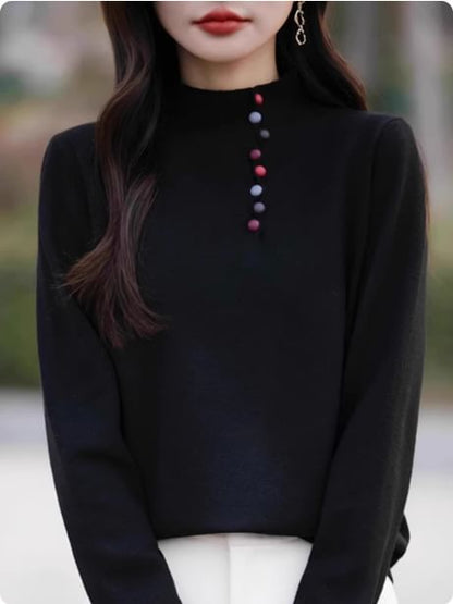 Henley Style Mock Neck Sweater