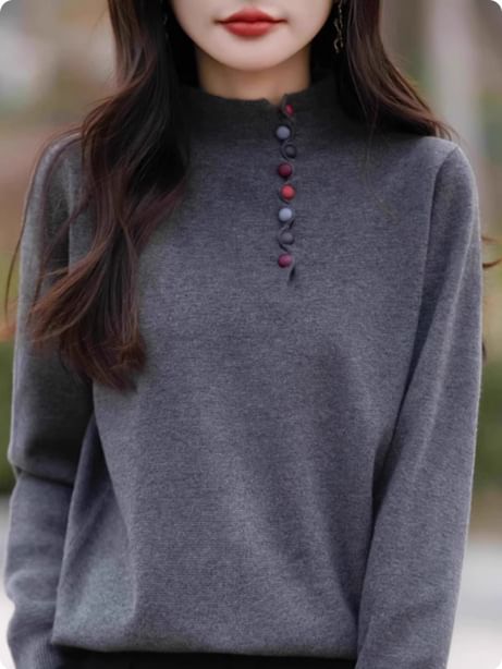 Henley Style Mock Neck Sweater