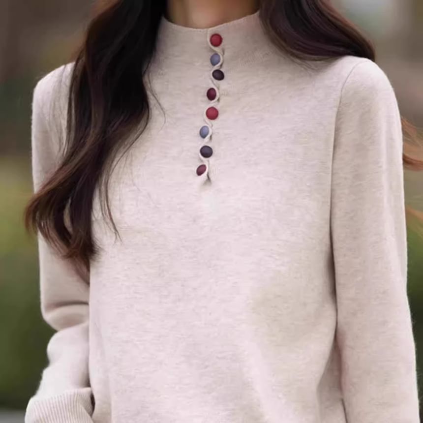 Henley Style Mock Neck Sweater