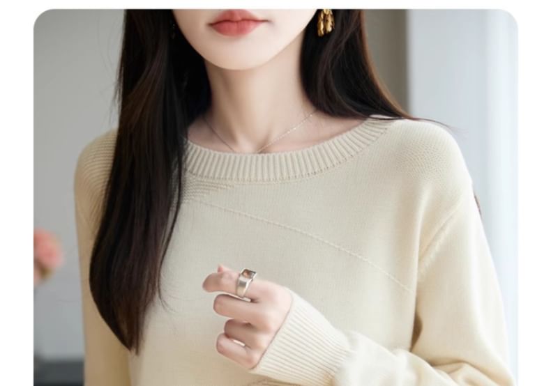 Ribbed Knit Crew Neck Sweater in Solid