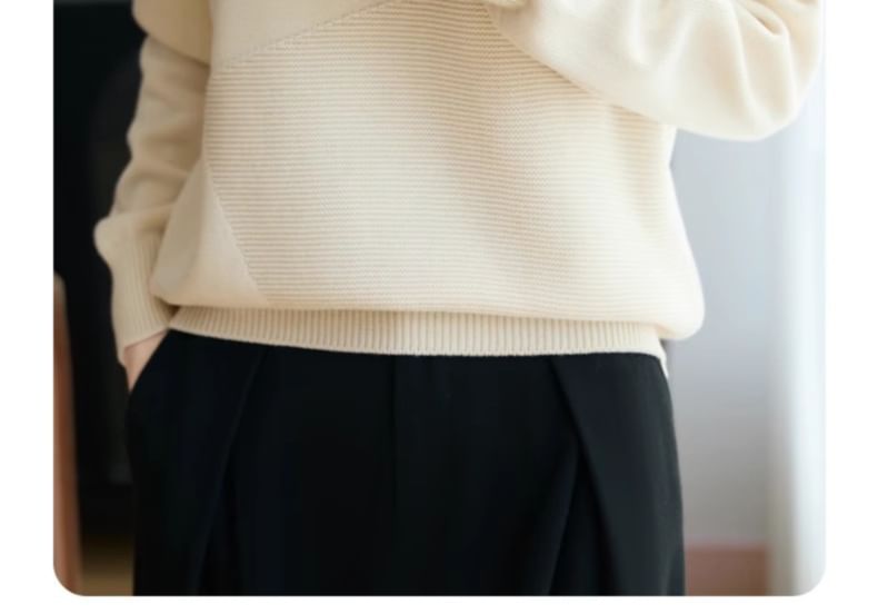Ribbed Knit Crew Neck Sweater in Solid