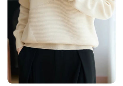 Ribbed Knit Crew Neck Sweater in Solid