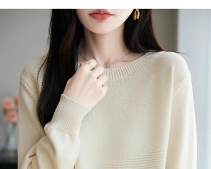 Ribbed Knit Crew Neck Sweater in Solid
